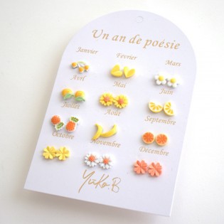 12 paires de boucles d'oreilles Jaunes - Yuko B