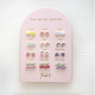 12 paires de boucles d'oreilles Fruitées - Yuko B