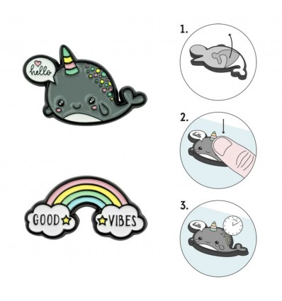 Set de 2 autocollants en métal Baleine / Arc-en-ciel - Legami