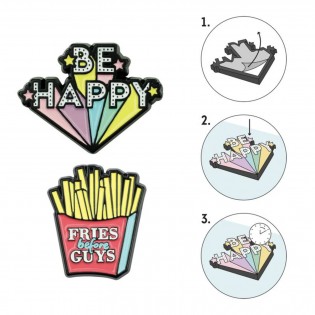 Set de 2 autocollants en métal Be Happy / Frites - Legami