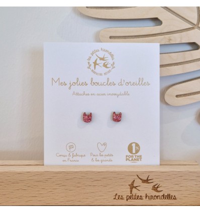 Boucles d'oreilles chat rose - Les Petites Hirondelles