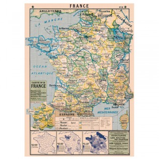 Affiche pédagogique vintage Carte de France - Cavallini